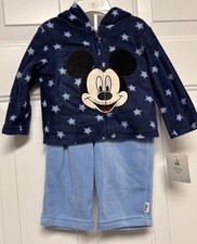 Mickey Mouse Outfit Boys Size 6-9 Mon Hooded Zip Front Top/Jacket Blue Pants NWT
