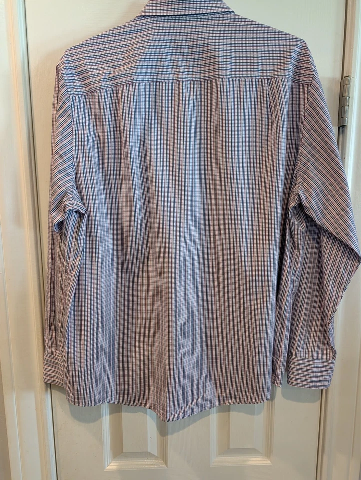 Tasso Elba Shirt Men's Large L 16-16.5 Dress Plaid Check Purple Blue 100% Cotton - Image 2 of 4