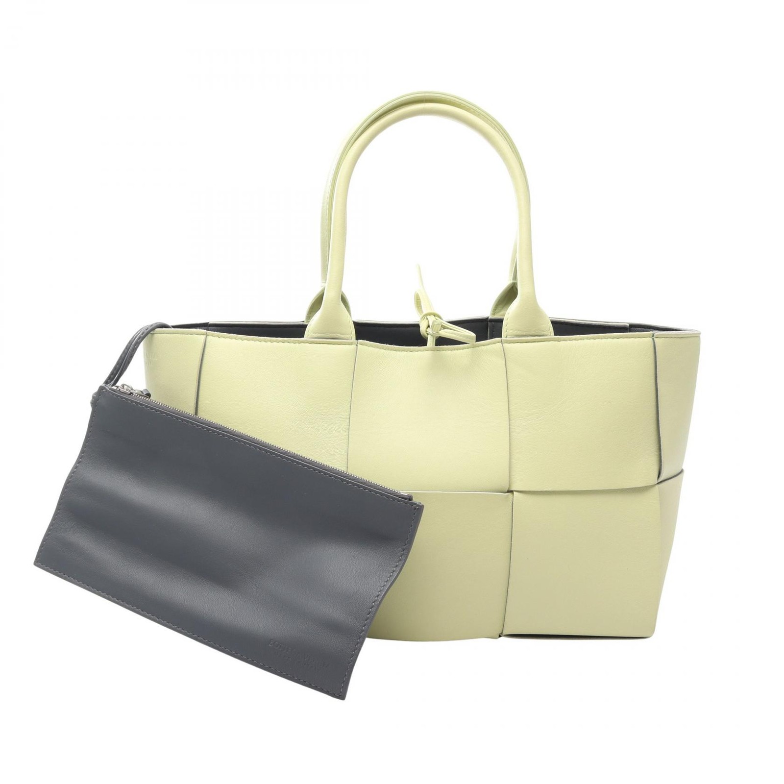 BOTTEGA VENETA Arco Maxi Intrecciato Tote hand Bag leather Lime green Used Women