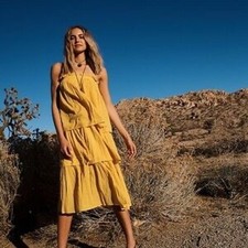 Happy X Nature Tiered Dress  Women L Yellow Cotton Crinkle Gauze Boho