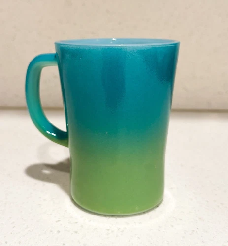 Vintage 70s Agee Crown Pyrex (Australian) "Misty" Turquoise & Lime Ombre Mug