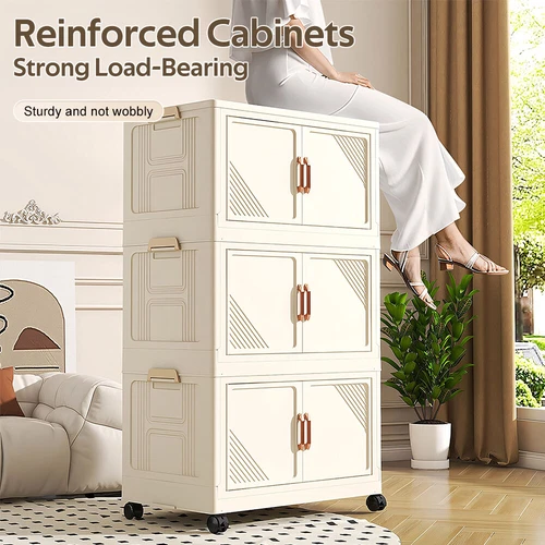 3/4 Stackable Foldable Storage Organizer Folding Closet Bins with Lid and Wheels - Picture 7 of 15