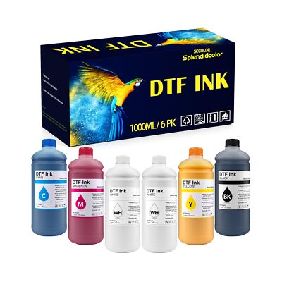 DTF Ink 1000ML 6 Pack Premium DTF Ink Water Base Digital Inkjet Ink Refill fo...