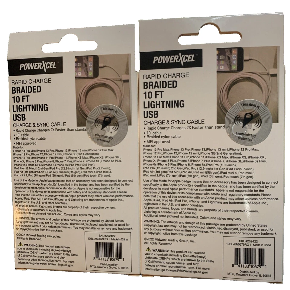 2 pk PowerXcel Rapid Charge Braided USB Charge & Sync Cable, Rose Gold, 10 Ft - Image 3 of 4