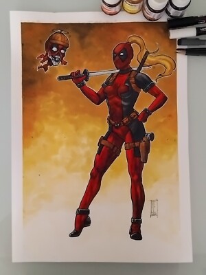 Lady Deadpool And  Headpool- Original Art By Carlos Eduardo Cunha 