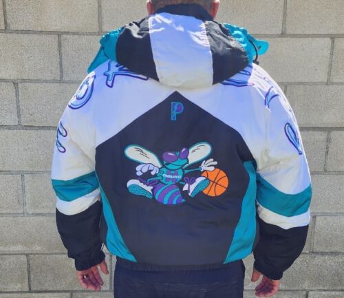 VTG 90s NBA Charlotte Hornets Jacket Pullover Coat Full Zip Mens Sz L - Picture 1 of 24