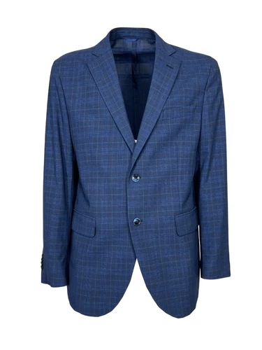 LUIGI BIANCHI fresh wool unlined jacket Prince of Wales light blue 2470/3 - product listing photo
