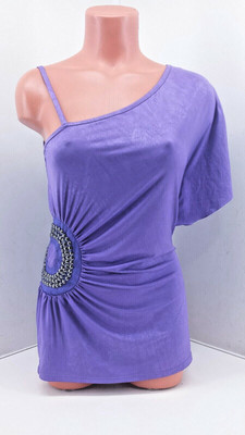 B. Wear Dyer  '' Hear Me Roar '' Purple One Shoulder  Beaded Accent Top.  Size M