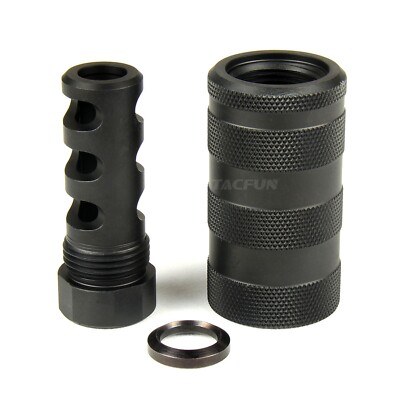 All Steel Muzzle Brake 1/2X36 TPI for 9MM + 13/16-16 Knurled Sleeve