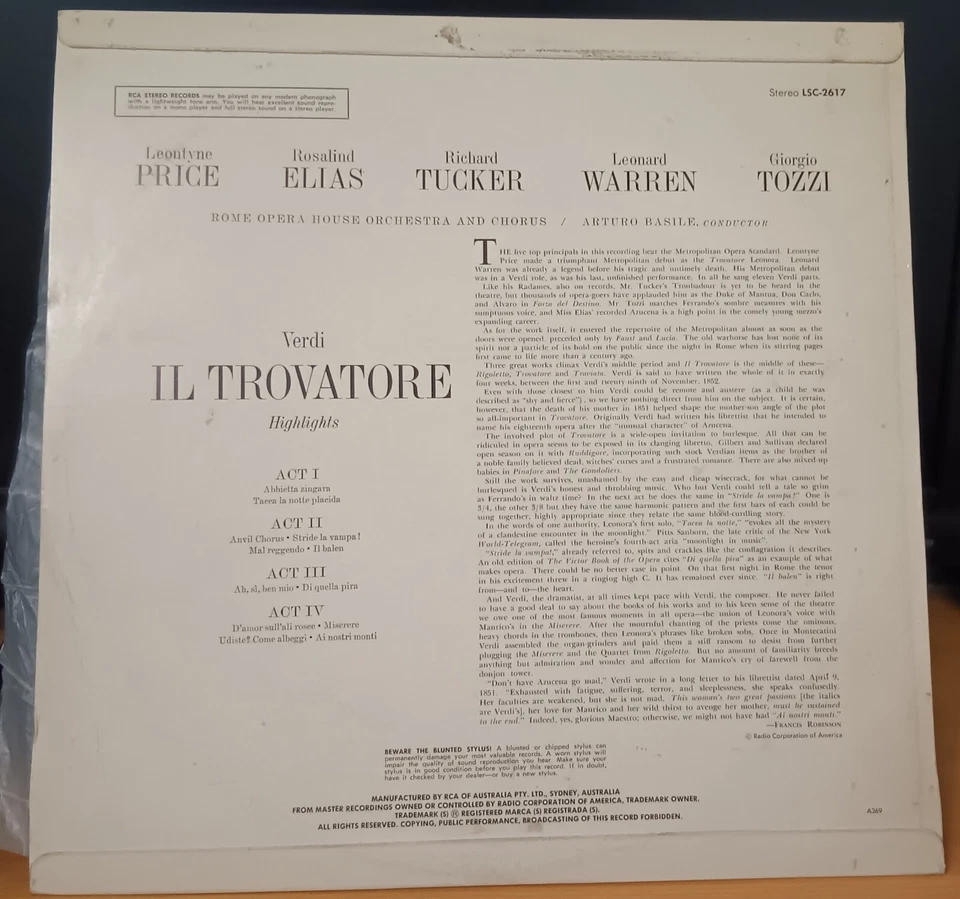 Leontyne Price, Basile - Verdi Il Trovatore highlights - LP record excellent - Image 2 of 3