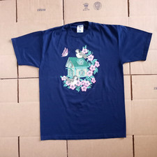 Jerzees Activewear Blue T-shirt with Birdhouse Graphics Size: L Made in USA