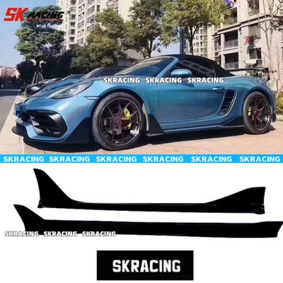 Fit Porsche 718 Boxster Cayman 2016-2021 Gloss Black Side Skirts Extension Lip