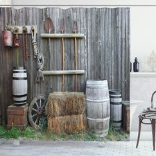 Farmhouse-Shower Curtain Western Wooden Barn Countryside Fabric Shower Curtains