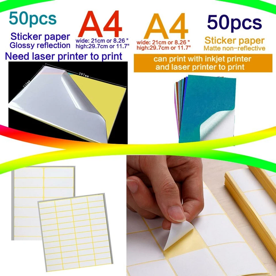 A4 Sheets Print Paper White Self Adhesive Color Paper Goods Mark Office Use Lot - Image 2 of 2