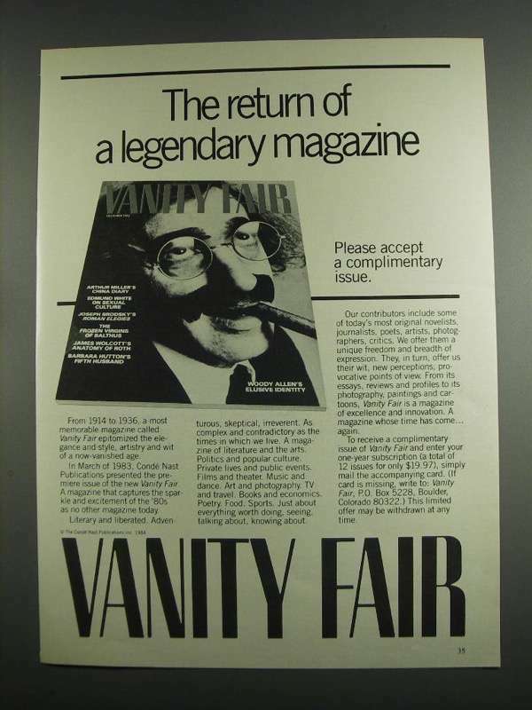1984 Vanity Fair Magazine Ad - The Return of Legendary