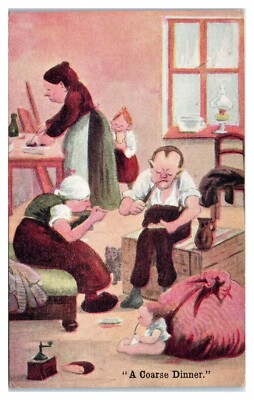 Coarse Dinner Family Grandma Grandpa Mother And Child Humor Postcard