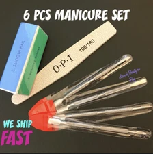 Set of 6 PCS - MANICURE / PEDI TOOLS - Nail File, Buffer, cuticle pusher spoons