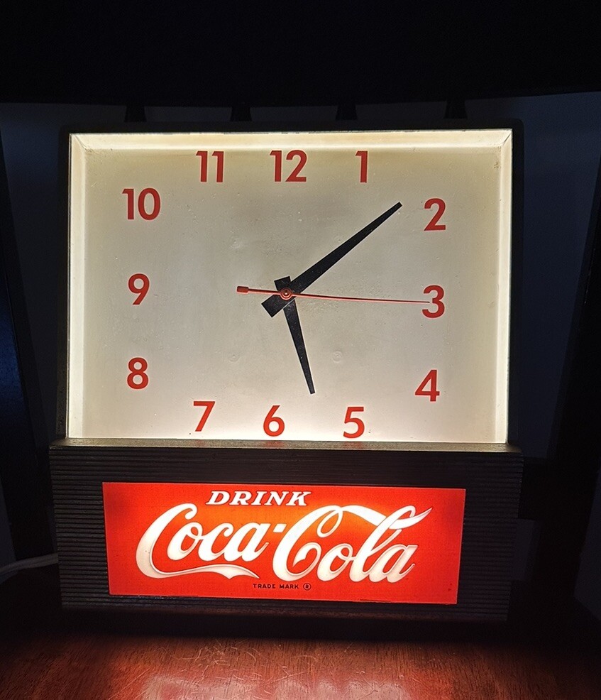 Coca Cola Clock Price Brothers 1960's Gilt Metal W/ Glass