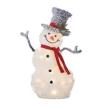 32" FLOCKED TINSEL LIGHTED SNOWMAN Battery Operated CHRISTMAS RAZ NEW 4055805