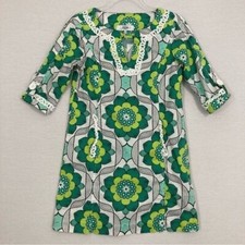 Tibi Green White Floral Y Neck Lace Detail Cotton Mini Dress size 2