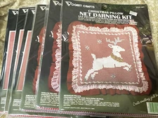 Lot of 6 Vogart Net Darning Kits Santa Picture Reindeer Pillow Wreath Pillow