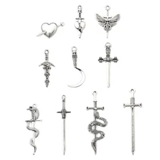 60pcs Tibetan Vintage Sword Charms Silver Snake Sword Pendant Charms for DIY