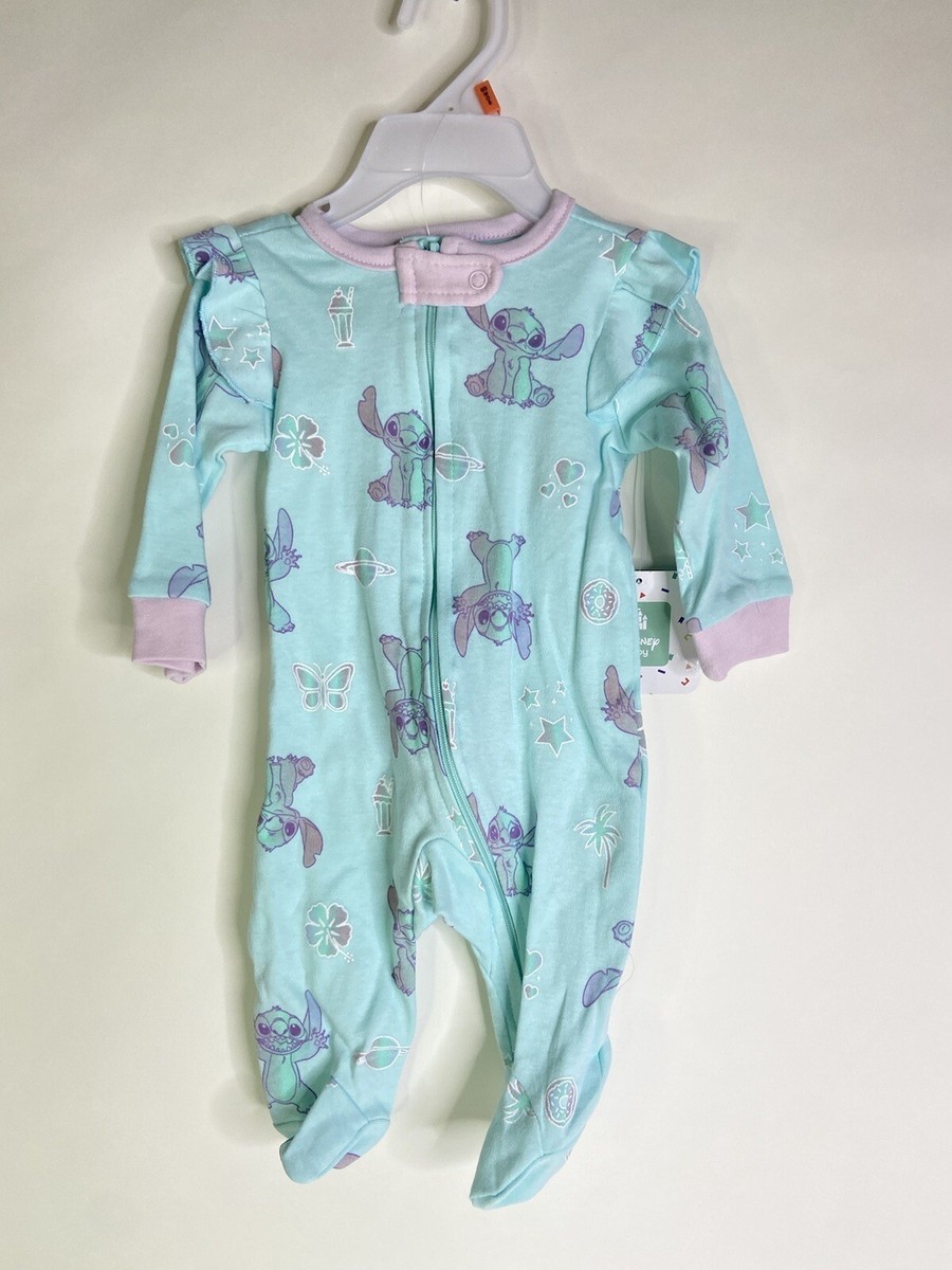 Disney Baby Stitch Footed One Piece Zip Up Bodysuit Pajamas 0-3