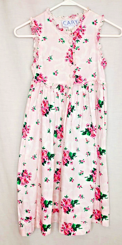 Vintage Cary San Francisco Youth Girl's Sz 8 Pink Roses Ruffles Dress Cottage - Picture 2 of 8