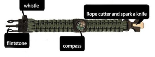 Survival Bracelet Flint Knife Whistle Compass Scraper Paracord Outdoor Camping  - Zdjęcie 7 z 10