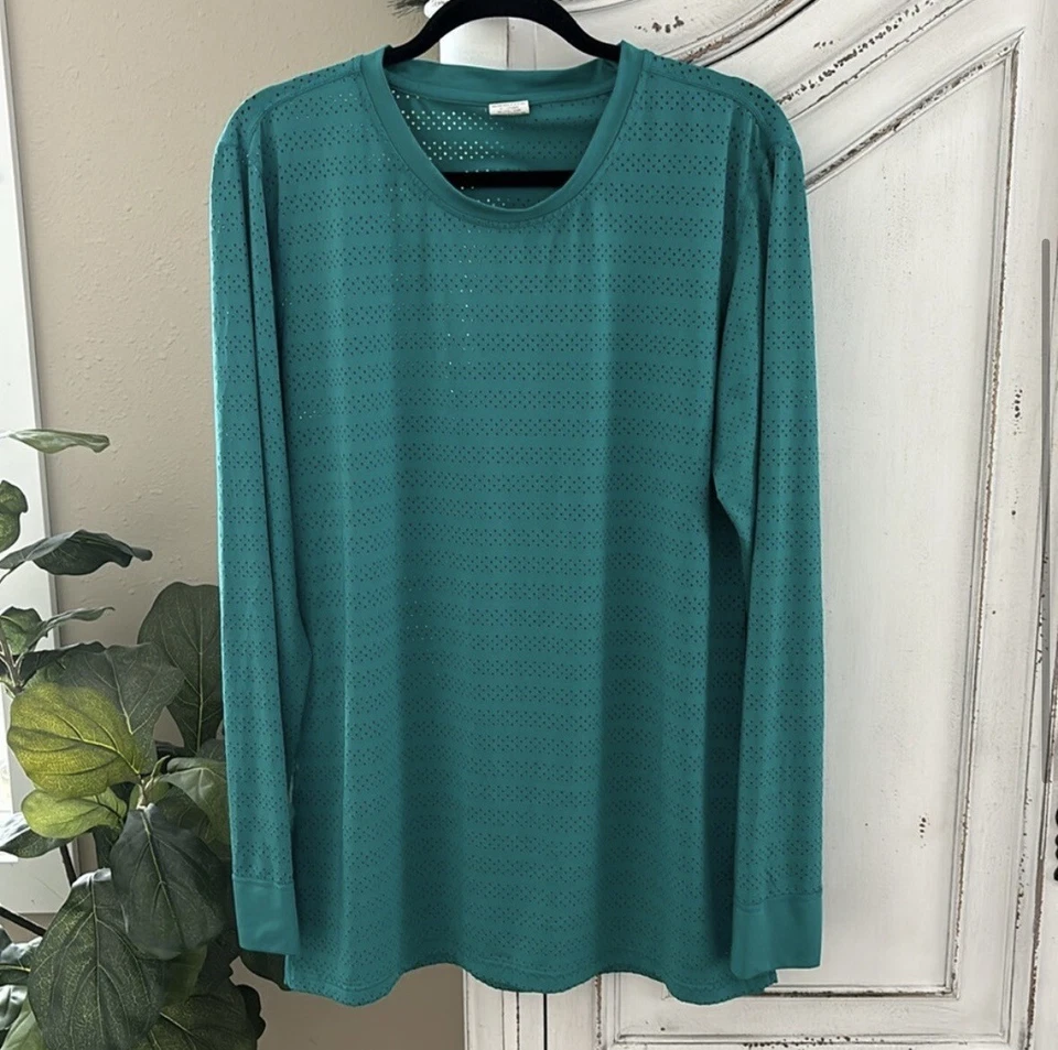 Top activo manga larga ZYIA Chill verde azulado malla perforada corte láser XXXL Foto 3 de 4