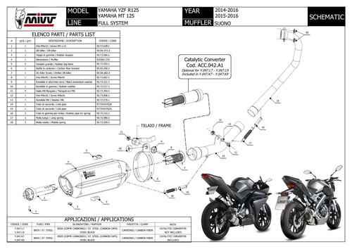 Pot D Echappament Complet MIVV Suono Inox pour Yamaha Mt-125 2015 > 2019 - Photo 4/4