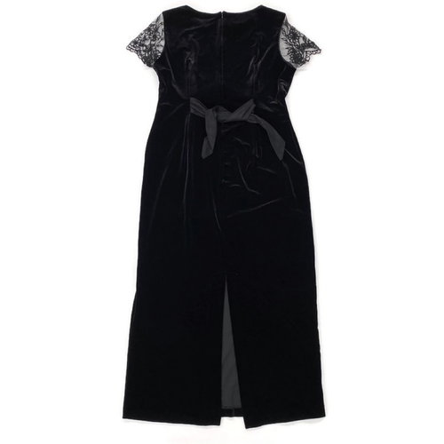 Vtg Robbie Bee Womens 14 Party Dress Black Velvet Floral Sheer Cap Sleeves Midi - Picture 2 of 8