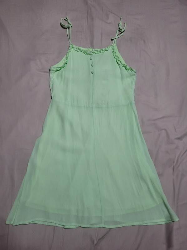 GB Girls Spaghetti Strap Mini Dress 4 Button Front Sleeveless Ruffle Lime Green