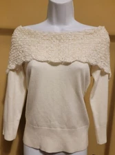 NWT I.N. STUDIO Women’s Ivory Solid 3/4 Sleeve  Sweater Soft Dressy Size: PM