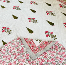 Indian Block Print Cotton Jaipuri Razai Handmade Quilted Bedspread Bedding Quilt
