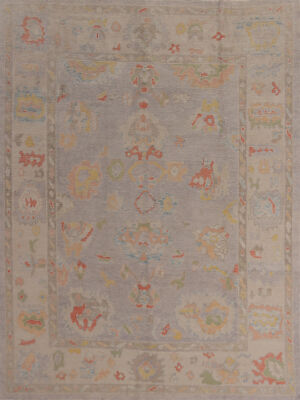 Vegetable Dye Turkish Authentic Oushak Rug Hand-Knotted 8x10 ft Purple Carpet