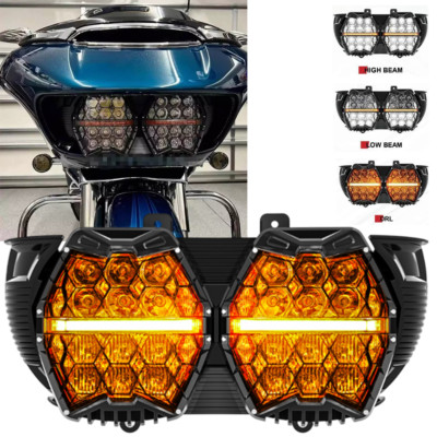 DOT 240W LED Double Headlight High Low Beam Waterproof For Road Glide 2015-2023