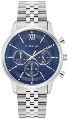 Bulova Mens Blue Dial Stainless Steel Chronograph Quartz Watch