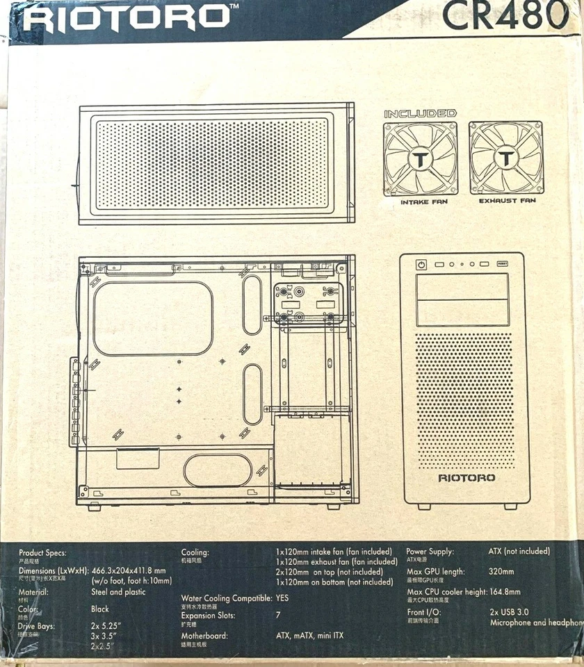 Mid Tower Case, RIOTORO CR480 Gaming Case with Clear Window Panel - Image 2 of 4