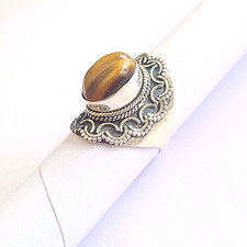 Tiger Eye 925 Sterling Silver Handmade Dainty Ring Size 8 For Gift