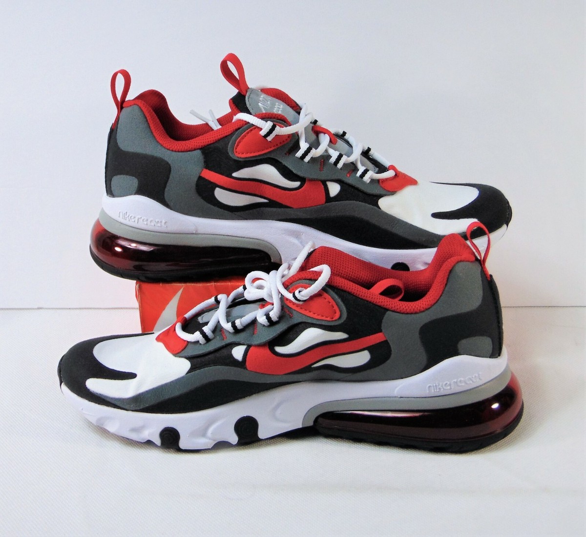 Nike Air Max 270 React GS Black Red Grey Running Shoes Sz 7Y