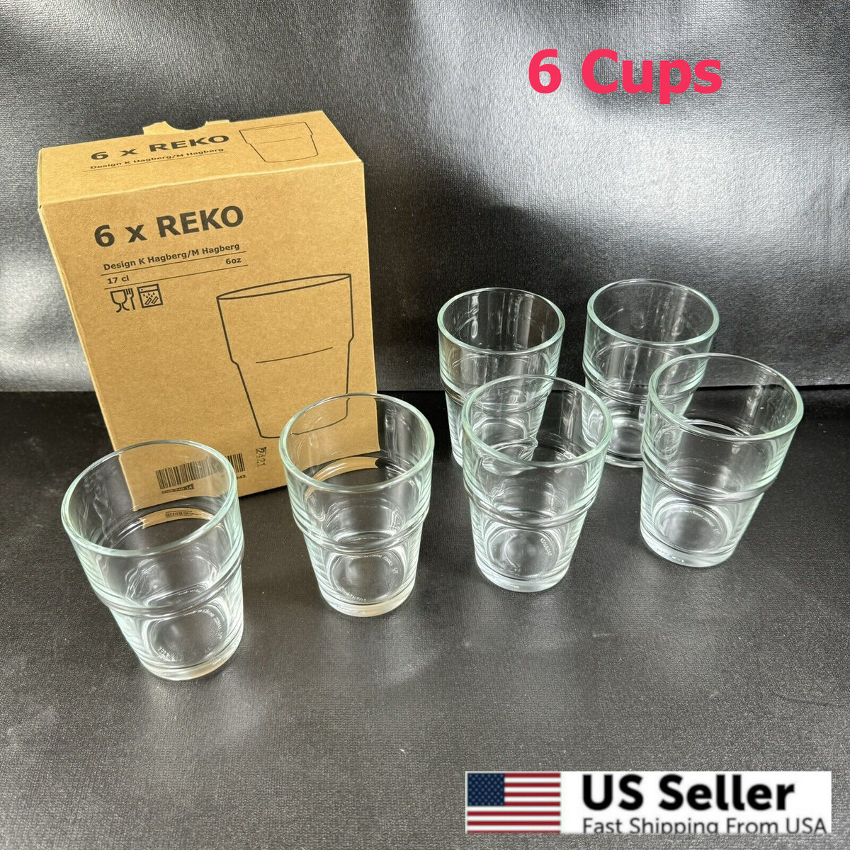 6 x IKEA REKO 6oz Tumbler Drinking Clear Glasses Stackable Safe