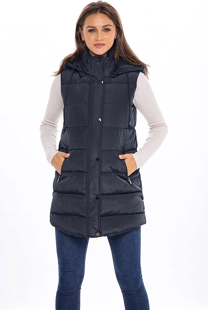 Women's Long Puffer Vest With Hood - S.e.b. By Sebby Black X-large : Target