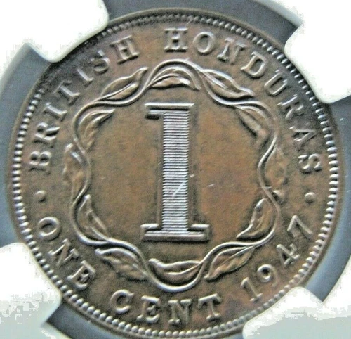 British Honduras One Cent 1947 NGC MS 62 BN - Extremely rare grade !
