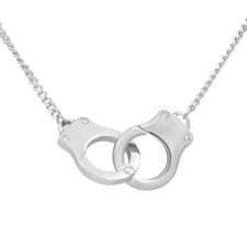 Handcuffs pendant Necklace interlock stainless steel clear crystal By Controse