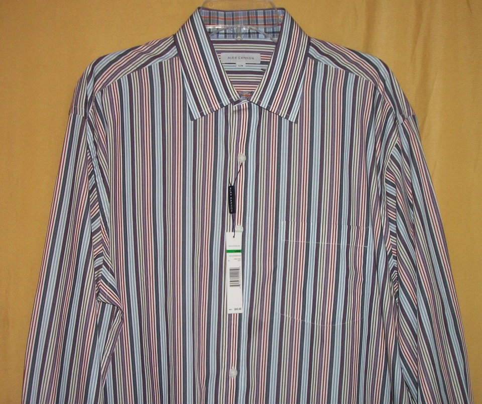 Alex Cannon Hombre Multi Verde Azul Rayas Botón Vestido Camisa Cuello Bolsillo L $95 Foto 3 de 4