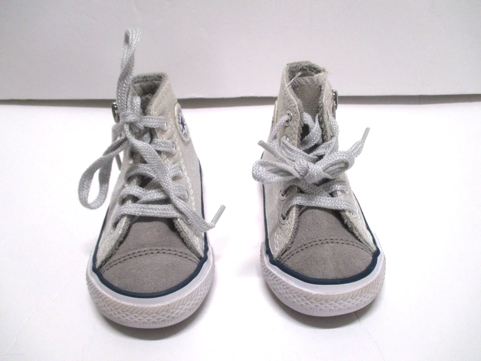 TÊNIS DE CANO ALTO INFANTIL MENINAS PRATA CONVERSE YKK ALL STAR TAMANHO 3 #SH1 - Imagem 2 de 4