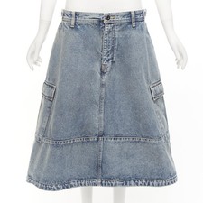 BALENCIAGA Demna 2021 Cargo Kick blue denim low waist logo midi skirt FR38 M