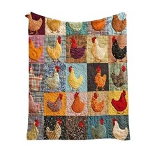 Vintage Rooster Plaid Flannel Blanket Warm Comfy Funny Chicken Throw Blanket