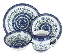 Blue Rose Polish Pottery Blue Posy 4 PC Place Setting - Service for 1